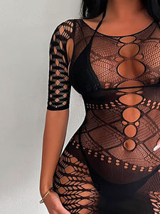 Rétro Femmes Sexy Résille Robe Noir Découpe Transparent Bodystocking Lingerie <span class=keywords><strong>Femme</strong></span> Sexy Crotchless Body Stocking - Product Image 2
