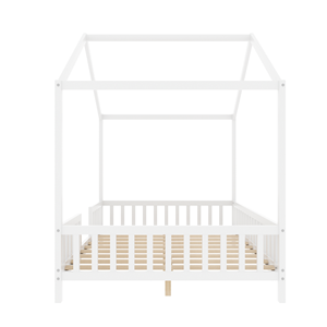 Cama Infantil de Tamaño Completo, Cama <span class=keywords><strong>Montessori</strong></span> de Madera <span class=keywords><strong>Blanca</strong></span> con Techo y Dosel - Product Image 6