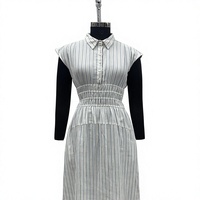 Robe chemise rayée 100 % coton à manches courtes, longueur genou, col rabattu, décontractée, boutonnée, coupe trapèze, respirante, naturelle, pour l'été et le quotidien