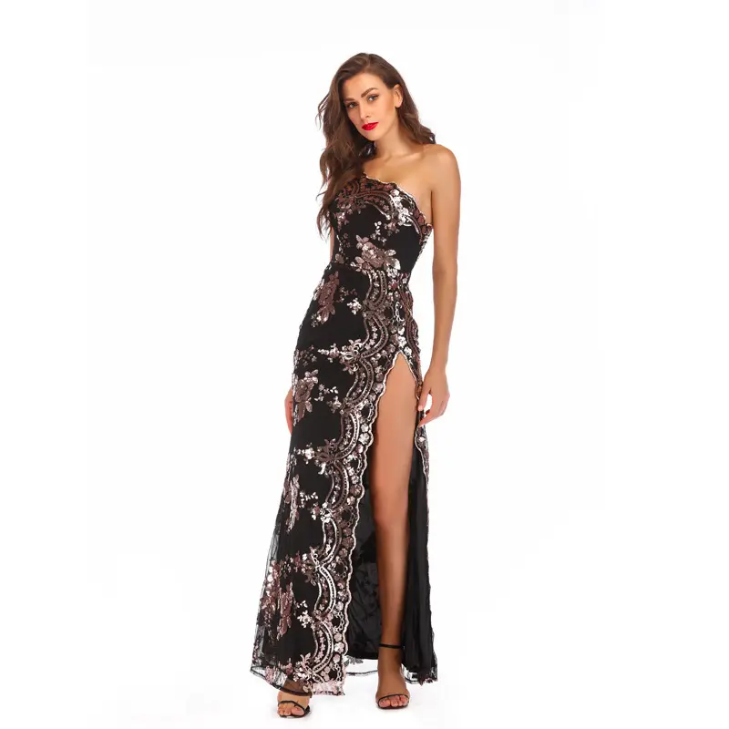2021 Wholesale plus size lace top elegant summer party long casual Bridesmaid side slit bodycon slim evening dresses