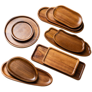 Japanese Style Round Square Rectangular Acacia <strong>Wood</strong> Polished Tray for Fruit Candy Cake Household Dinner <strong>Plates</strong> - Product Image 4