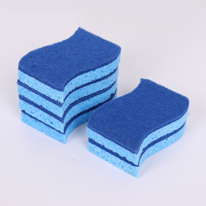 Éponge de nettoyage en pulpe de coton de type S à 2 couches, bleue, sûre pour plusieurs surfaces, pour la vaisselle et la cuisine - Product Image 4