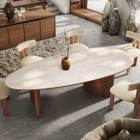 Ensemble Table et Chaises de Salle à Manger Minimaliste de Luxe, Cadre en Bois de Frêne, Assise en Cuir, Extensible, Mobilier de Maison Français Clair en Forme de Goutte d'Eau