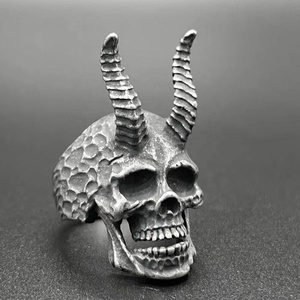 Anillos de Acero Inoxidable 316L, Anillo Gótico de Calavera de Demonio, Estilo Punk, Anillo de Cuerno Largo, Accesorios para Hombre, Anillo de Estilo Vintage - Product Image 5