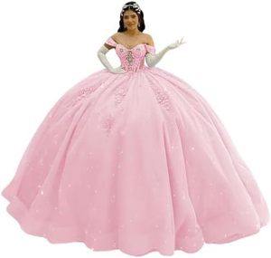 Abiti da Quinceañera Personalizzati con Spalle Scoperte, Stile Ball Gown, con Perline, Cristalli e Applicazioni in Pizzo, per Compleanno 15 Anni, Vestido De 16 Anos, per Ballo di Fine Anno - Product Image 5