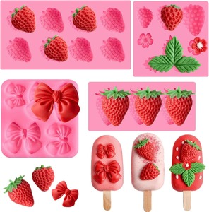 Lot de 4 moules en silicone pour fondant en forme de nœud fraise, pour la pâtisserie de fruits, la décoration de gâteaux, les décorations de cupcakes, le chocolat, les bonbons, les bougies et la pâte à modeler - Product Image 3