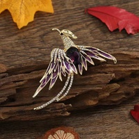 Mode haute qualité en trois dimensions incrusté de couleur strass Phoenix oiseau animal broche