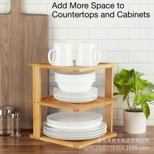 Wooden multi-tiered countertop organizer for kitchen cabinets, food and cosmetic storage <b>racks</b>, three-tiered <b>plate</b> <b>rack</b> - Product Image 5
