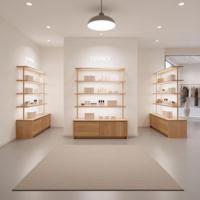 Support d'affichage de cosmétiques en bois personnalisé, éclairage LED écologique, étagères de magasin, présentoir de boutique