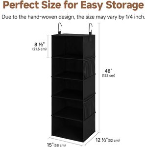 Hanging Closet Organizer 5 <b>Shelf</b> With 2 <b>Hooks</b> Foldable Space Saving Design For Bedroom Storage - Product Image 3