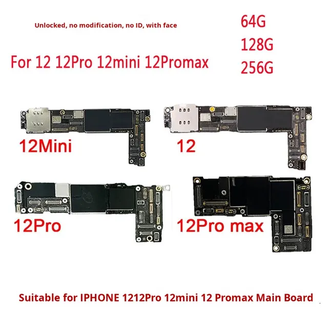 IPhone Motherboard iPhone 12 12 Pro 12 Pro Max 12 Plus Unlocked No Repair No ID Face ID Mobile Phone Motherboard 64G/128G/256G