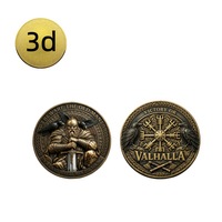 Pièces commémoratives et badges en fer plaqué or/argent, gaufrées, thème Guerrier Nordique, cadeaux pour attractions touristiques transfrontalières