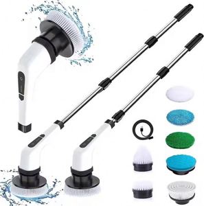 Spazzola Elettrica Senza Fili 360° per Pulizia Bagno Impermeabile con Manico Lungo e 7 Testine di Ricambio in Plastica per <span class=keywords><strong>Vasca</strong></span> e Doccia - Product Image 1