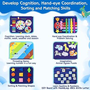 Tablero de Actividades Multifuncional de Fieltro con Temática de Dinosaurios para Niños, Libro de Actividades Montessori, Juguete Educativo con Certificación EN71, Regalo Educativo para Niños de 3 a 6 Años - Product Image 5