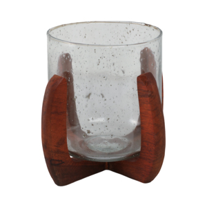 Portavelas de cristal con base de madera, candelabro decorativo para centros de mesa, decoración del hogar - Product Image 1