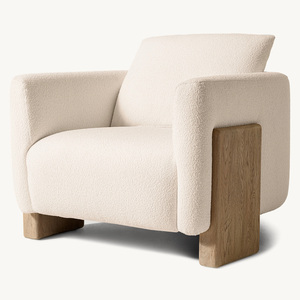 Chaise en lin blanc <span class=keywords><strong>de</strong></span> style américain <span class=keywords><strong>de</strong></span> luxe Rhohohill meubles <span class=keywords><strong>de</strong></span> salon canapé simple chaise longue en bois fauteuil à ossature en bois massif - Product Image 1