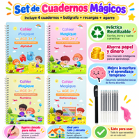 Buku Latihan Menulis Ajaib Prancis Set 4 Buku, Dapat Digunakan Kembali, Berlekuk untuk Anak Usia 3+ Tahun, Hadiah untuk Prasekolah dan Taman Kanak-Kanak