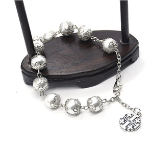 Braccialetto <span class=keywords><strong>Rosario</strong></span> Cattolico in <span class=keywords><strong>Argento</strong></span> con Perle di Vetro e Croce, Gioielli Religiosi Cristiani 2024 - Product Image 5