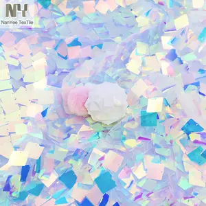 Nanyee-tela de encaje con lentejuelas, tejido de 2,5 CM, color rosa, azul, degradado, iridiscente, a cuadros