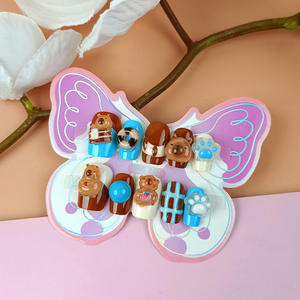 Qianya Cat Paw Plaid Teens Press on Nails 10 PCS-Lindas <span class=keywords><strong>uñas</strong></span> postizas a cuadros para chicas <span class=keywords><strong>adolescentes</strong></span> de 12 a 18 años, arte de <span class=keywords><strong>uñas</strong></span> para niños grandes - Product Image 6