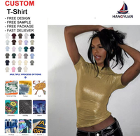 Crop top métallisé brillant pour femme, T-shirt court moulant style Y2K, T-shirt court sexy ajusté pour club et streetwear
