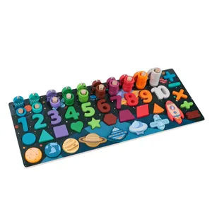 1 में 6 लकड़ी पहेली बोर्ड शैक्षिक मछली पकड़ने खिलौना ग्रह मिलान मोंटेसरी अर्ली लर्निंग गणित खिलौने बच्चों के लिए बोर्ड खेल