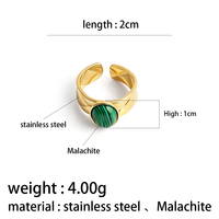 Nouvelles bagues pour femmes à la mode, plaquées or 18 carats, avec pierre précieuse malachite, en acier inoxydable, creuses, géométriques, larges et ouvertes