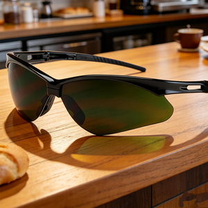 משקפי ספורט חצי מסגרת מרותכים, מסגרת שחורה, עדשות ירוקות עם פילטר IR, גוון 5.0, משקפי בטיחות - Product Image 2