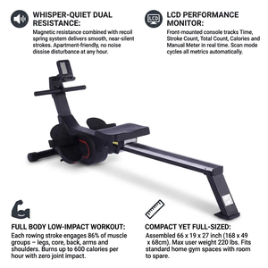 Máquina <span class=keywords><strong>de</strong></span> Remo para Ejercicio Cardiovascular <span class=keywords><strong>de</strong></span> Cuerpo Completo, Plegable, Compacta, con <span class=keywords><strong>Monitor</strong></span> LCD, Contador <span class=keywords><strong>de</strong></span> Calorías y Resistencia Magnética - Product Image 5
