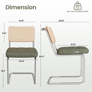 Silla de Comedor con Estructura de Metal Cromado, Respaldo de Ratán Tejido, Asiento Acolchado de Cuero Sintético con Espuma de Alta Densidad para Cocina o Bistro - Product Image 6