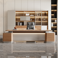 Bureau de direction en forme de L en MDF moderne, écologique et durable, avec chaise de bureau et table en bois pour cadre d'entreprise