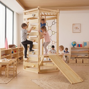 Gimnasio de Juegos Montessori Estructurado de Madera, Set de Juego Interior para Niños Pequeños con Tobogán, Barras de <span class=keywords><strong>Mono</strong></span> y Red, Equipo para Preescolar, Guardería y Jardín de Infancia - Product Image 1