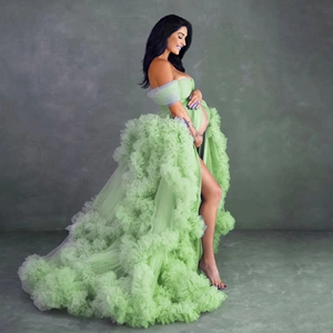 Robe élégante pour femme enceinte, robe à fente avant de grande taille européenne et américaine, robe bleue pour <span class=keywords><strong>le</strong></span> commerce extérieur - Product Image 3