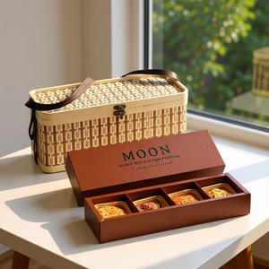 <b>Bamboo</b> Woven Mooncake Gift Box Rectangle 8 Pieces Handmade Mid Autumn Festival Packaging - Product Image 1
