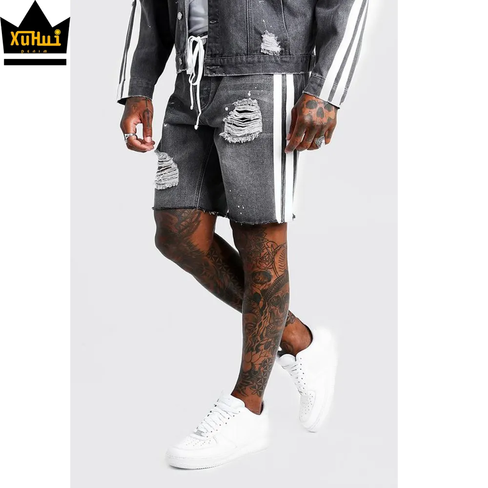 High Quality Casual Spray Paint Jeans Half Pants Men Wholesale Custom Fitness Denim Mens Shorts