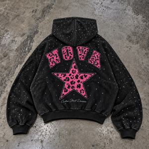 Sudadera con capucha y cremallera personalizada con pedrería para hombre, estilo oversize, lavado ácido, apliques bordados, peso pesado, vintage Y2K, streetwear - Product Image 4