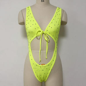 Service OEM vêtements de danse exotique une pièce en nylon sexy pour dames combinaison blanche en strass AB pour femmes tenues de strip-teaseuse avec ceinture avant - Product Image 6