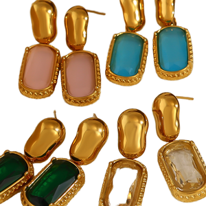 18K Gold PVD Plated <strong>Stainless</strong> <strong>Steel</strong> Drop Earrings for Women New Design Oval Colored Zircon Trendy Fashion <strong>Jewelry</strong> for Gift - Product Image 1