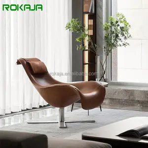 Offre Spéciale haute qualité pivotant inclinable Base en métal en cuir salon chaise longue Simple chambre simple canapé chaise