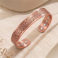 Bracelet de poignet ajustable en cuivre rouge pur à 99 %, thérapie magnétique, forme de cœur vintage gravée, cadeau unisexe