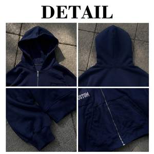 Wholesale Men's Heavyweight Zip Up Hoodie Oversized Streetwear Sweatshirt Custom Patch Pocket Design Casual Hoodie for Men - Product Image 6