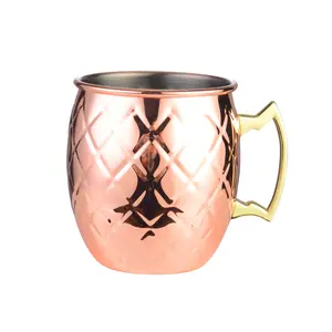 Wholesale Mini Stainless Steel Engraved Brass Plated Wine Wedding Party Beer Cocktail Hammered Cup Moscow Mule Copper Mug