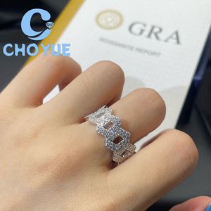 Classic 925 Sterling <b>Silver</b> Custom VVS Moissanite Cuban <b>Ring</b> Crown Ice Out Eternity Band Hip Hop for <b>Men</b> Pass Diamond Tester GRA - Product Image 5
