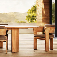 Table et chaises de salle à manger d'extérieur en teck massif, design nordique, mobiles, rétractables, imperméables, mobilier haut de gamme pour cour