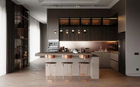 Vente directe : Meubles de cuisine modulaires en pierre frittée et marbre, style moderne, écologiques, avec îlot, évier et robinet