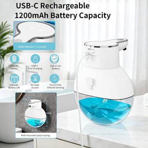 พลาสติก ABS เครื่องจ่ายสบู่แบบชาร์จ USB แบบไม่ต้องสัมผัส 400 มล. เครื่องจ่ายสบู่เซ็นเซอร์อินฟราเรดอัจฉริยะห้องครัวห้องน้ำปั๊มสบู่ - Product Image 4