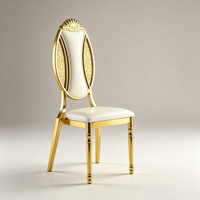 Chaises de salle à manger au design élégant européen, structure en métal doré électroplaqué, chaises empilables pour banquet avec coussin en cuir