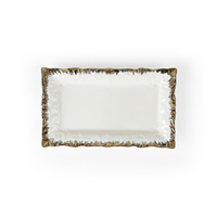 Assiette de mariage rectangulaire en porcelaine blanche moderne assiette en céramique de luxe sertie d'un bord doré