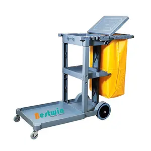 Plastic Polyprepylene PP Janitorial Cart House keeping Cleaning Trolley for Hotel