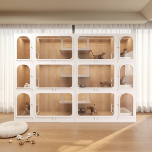 Premium Indoor-Katzengehege-Möbel mit Glas-Katzenhaus und Holz-Katzenkäfig für Zoohandlungen, Katzenhotels und den Heimgebrauch - Product Image 2